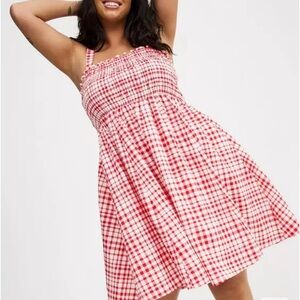 NWT Torrid mini smocked tube plaid red and white dress size 2X